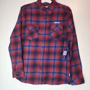Hurley Brand Buffalo Plaid Flannel Diffused Blue Red Size M NWT